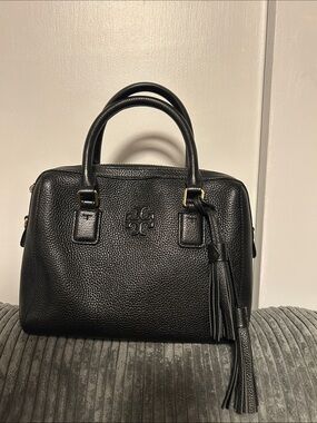 Tory Burch Black Pebbled Leather Top-Handle Satchel with Wallet